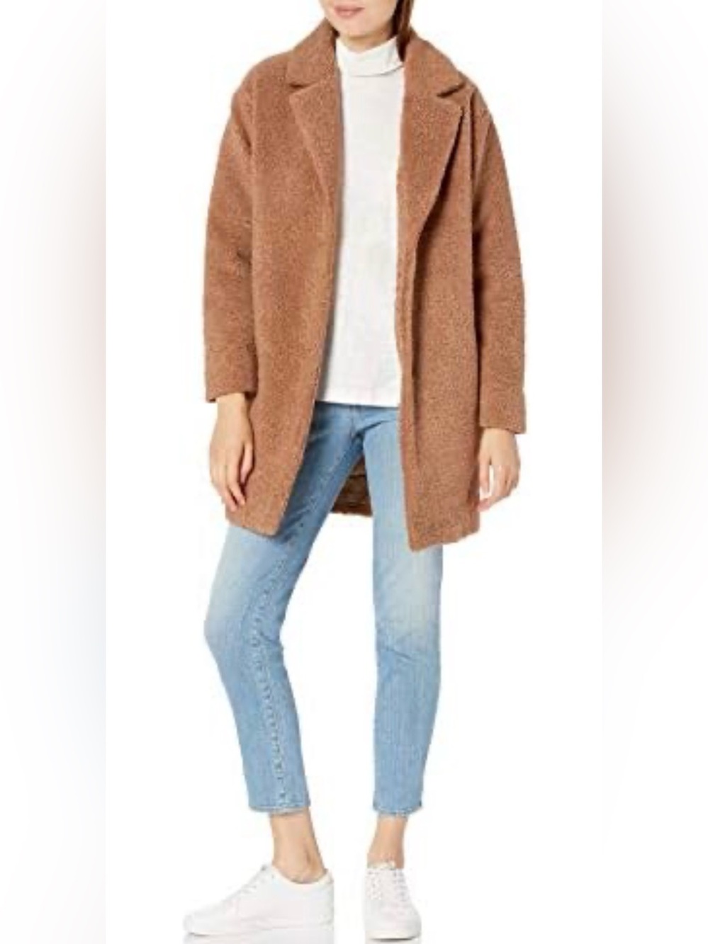 Daily Ritual Teddy Bear Fleece Lapel Coat Women's Dress Coat, Fawn,